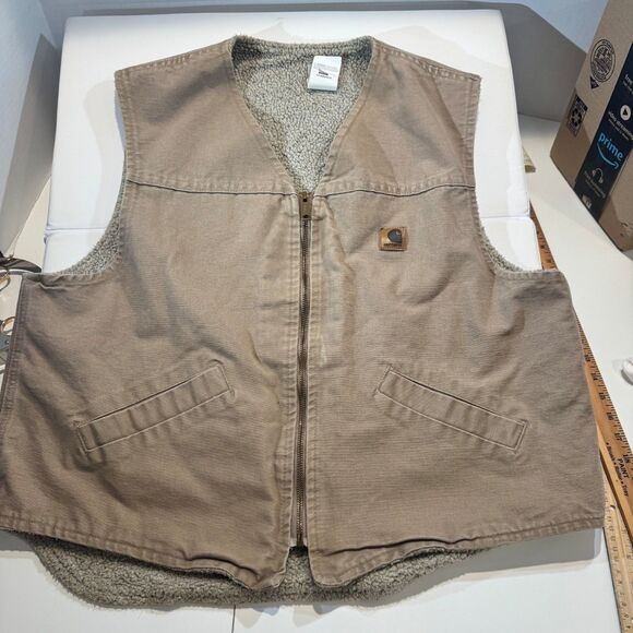 Carhartt Other - VTG 90s Carhartt Vest Mens XL Brown Sherpa Lined USA Made Duck Canvas V13SDL